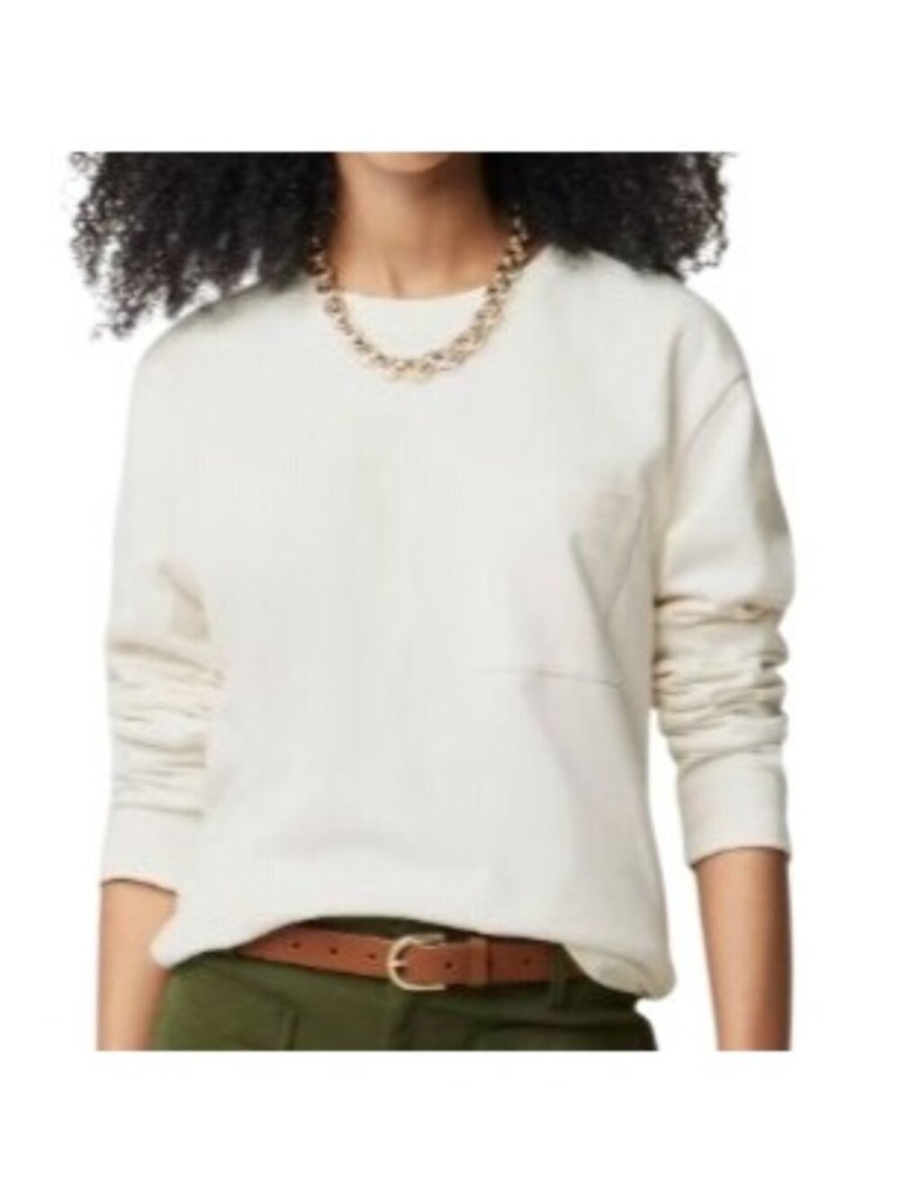 NWT J.Crew Factory Long-Sleeve Pocket Tee Women's Sz M Ivory Crewneck T-Shirt
